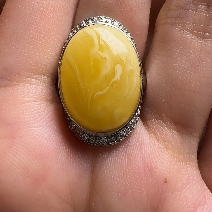 蜜蜡银S925镶嵌戒指戒指