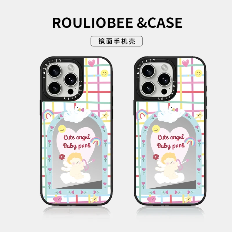 可爱天使适用苹果16手机壳13保护壳苹果iPhone15补妆镜14镜面12女