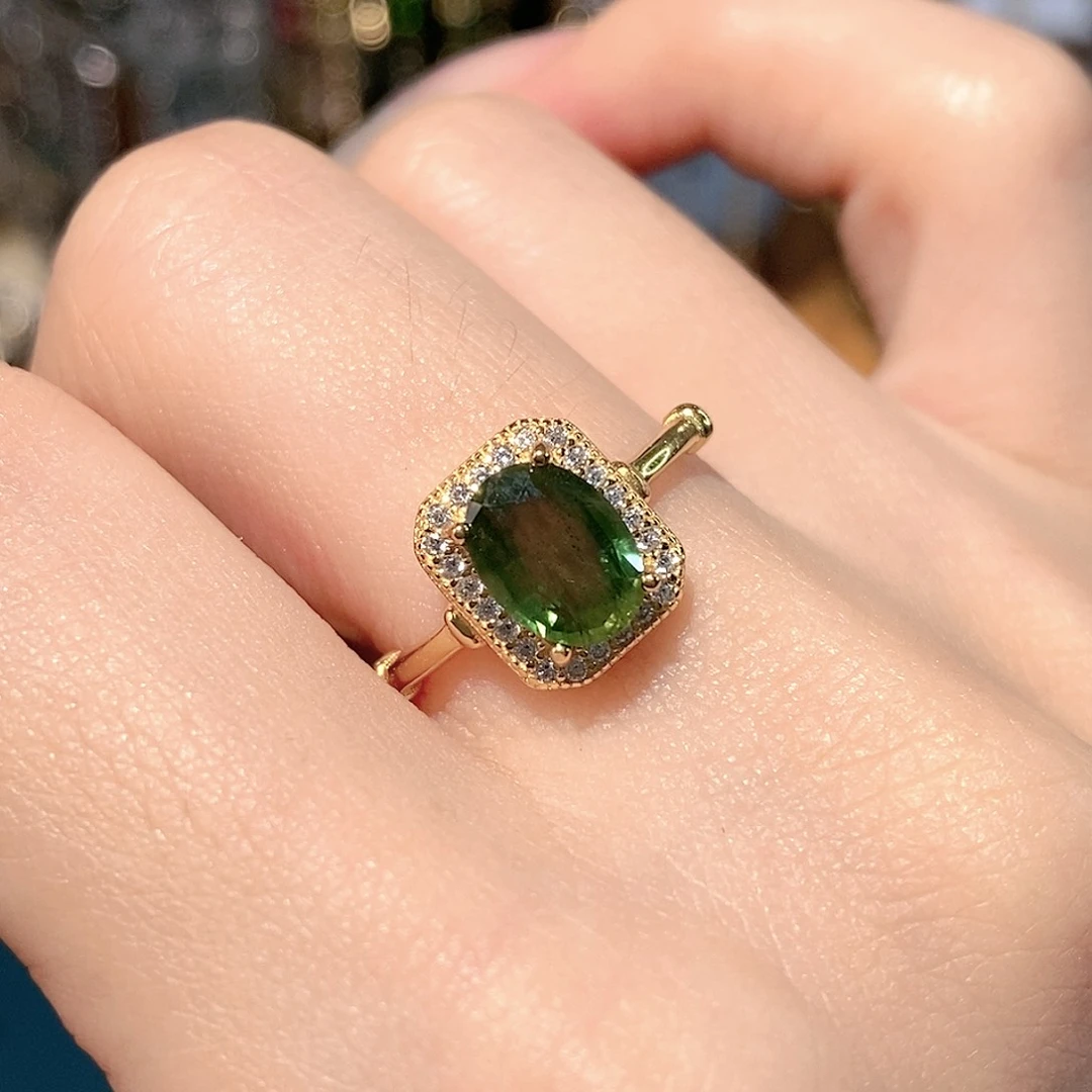 蓝宝石戒指银S925镶嵌柠**好天然无烧