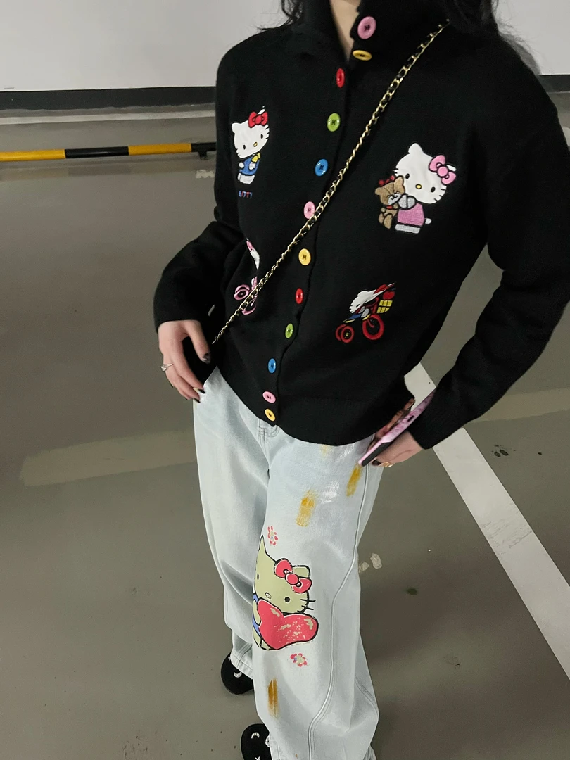 【荟荟啥都会】彩排扣/毛针织宽松复古厚款宽松型绣花刺绣上衣女