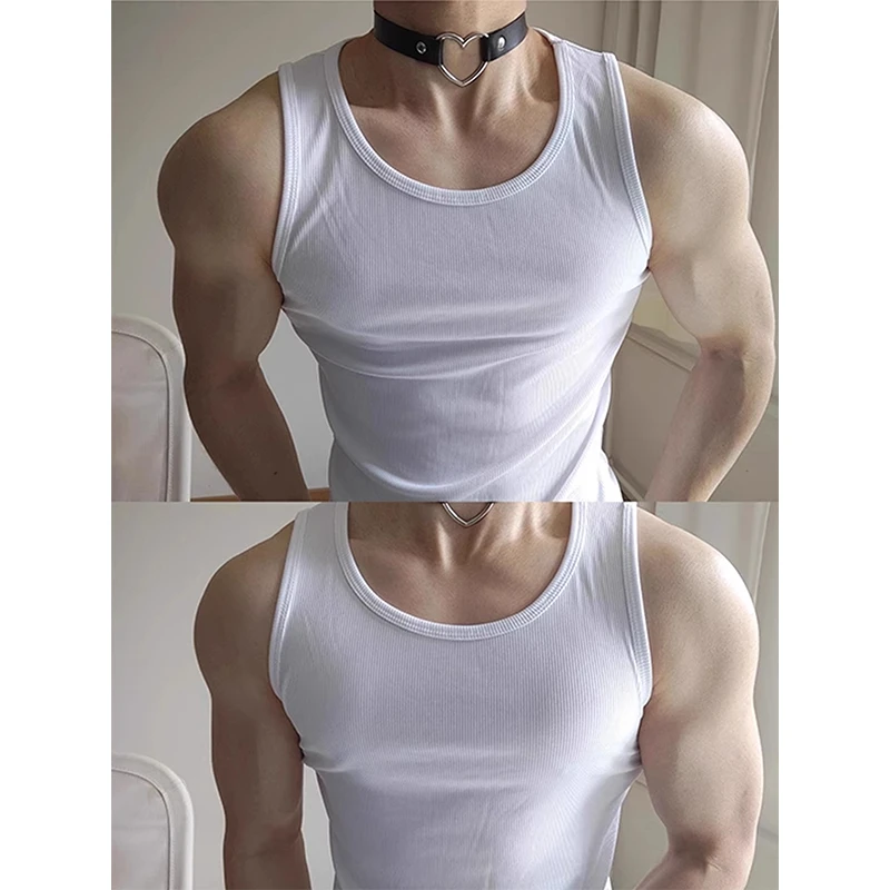 白色螺纹坎肩跨栏背心男款夏季运动健身t恤衫吸湿透气速干打底衫