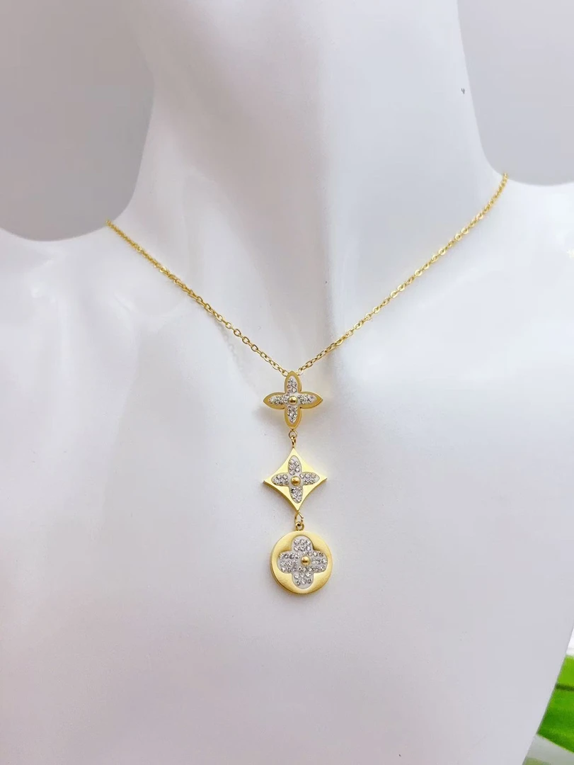 钛钢项链 【Kiss娜】钛钢3871气质老花满锆项链