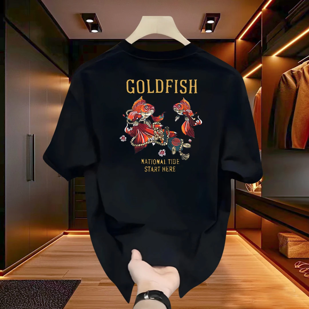 2025夏季新款大码圆领纯棉T恤宽松短袖设计师男装高级感休闲百搭