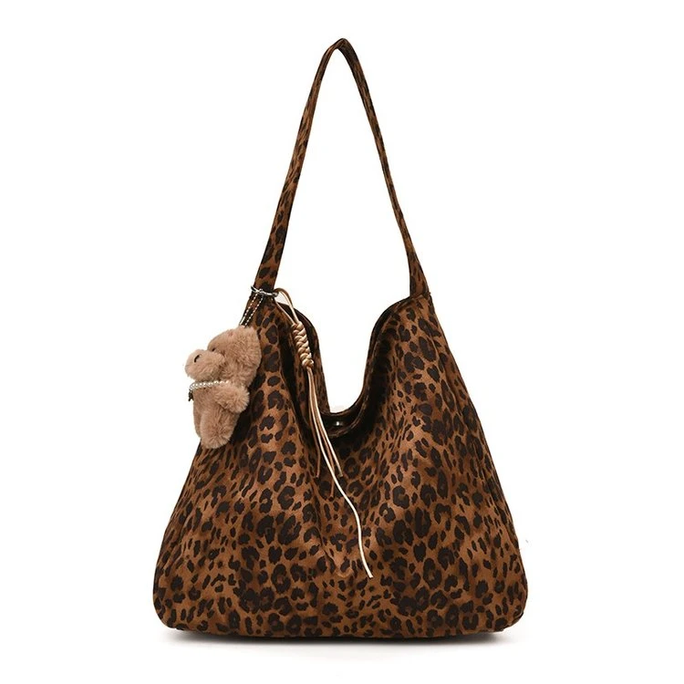 托特PU时尚潮流磁扣女性托特豹纹大学生大容量斜挎豹纹帆布包通勤