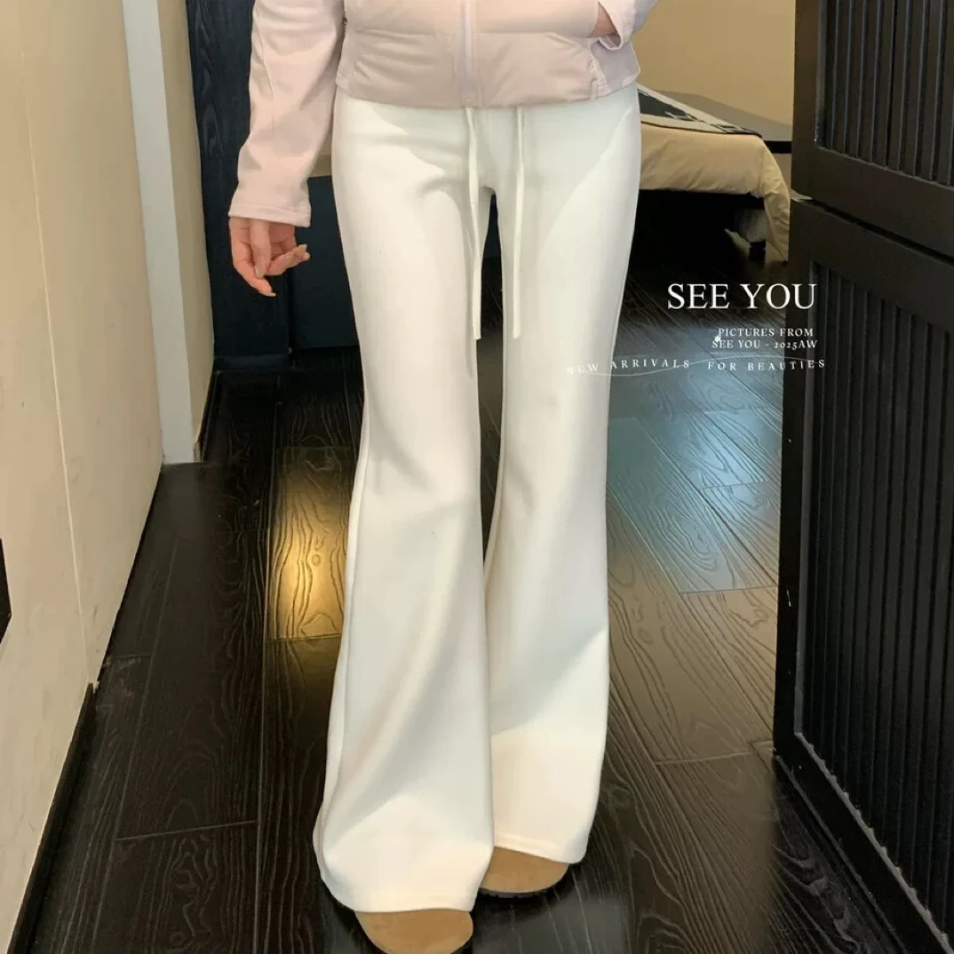 越野兔 高腰抽绳运动裤显瘦休闲加绒羊绒糯米裤微喇裤