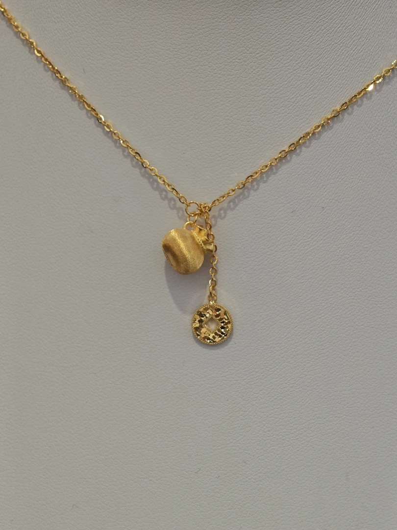 【桃觅】足金999纯手工拉丝小福袋套链