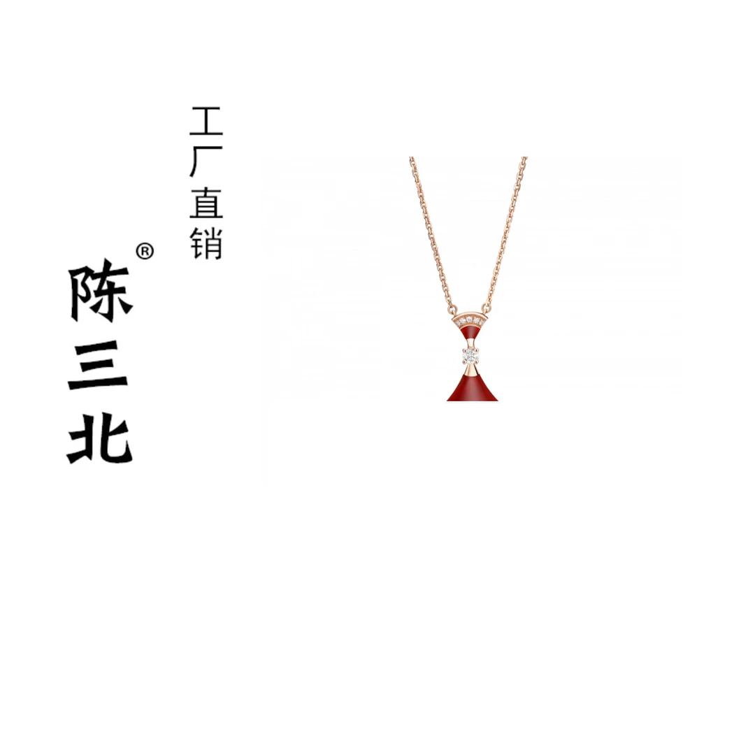 链子925银 陈三北 236 高级定制大号镶钻红裙子项链