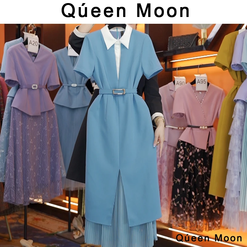 编码A83【QúeenMoon】经典轻奢百搭气质连衣裙拼接长裙 (定制女装)