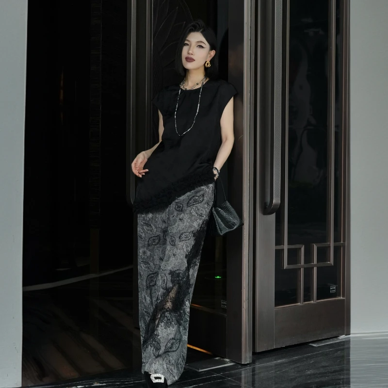 POPULARYW【流浪诗人】Z·R上品屋 松弛感蕾丝腰绳松紧腰阔腿长裤