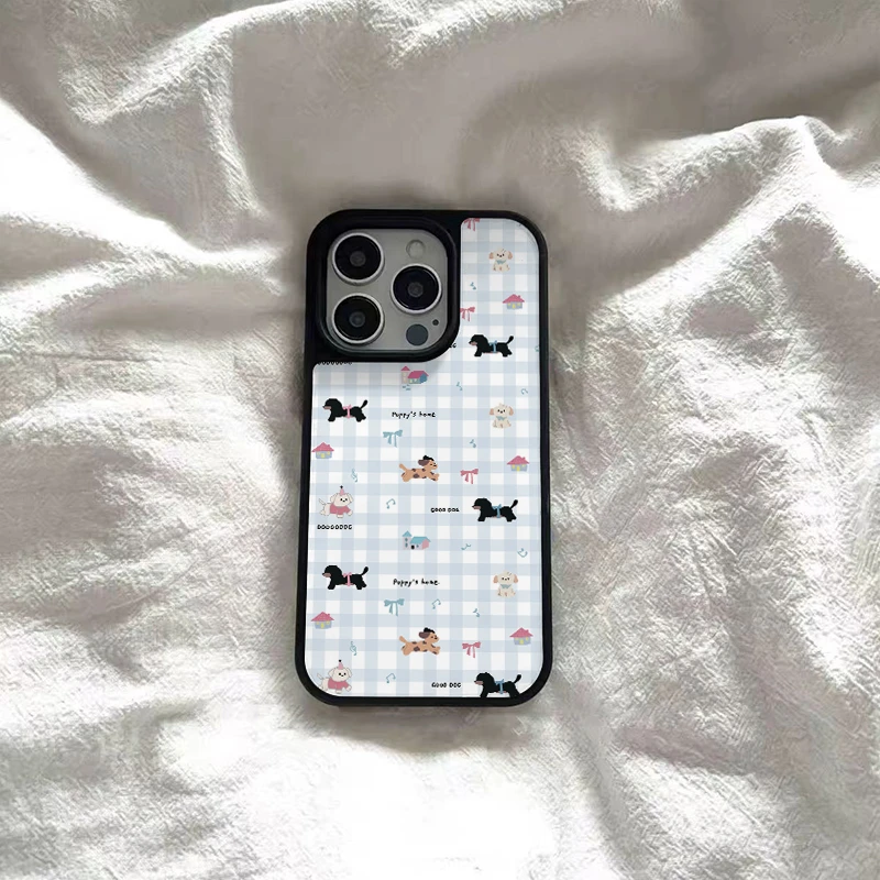ins风格子小狗适用苹果16promax手机壳iphone15新款14女生13套121