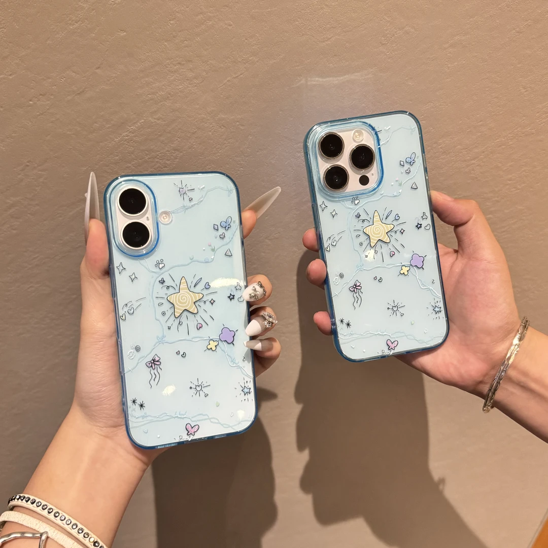 卡通可爱涂鸦星星蝴蝶适用苹果16iPhone15手机壳14防摔软13