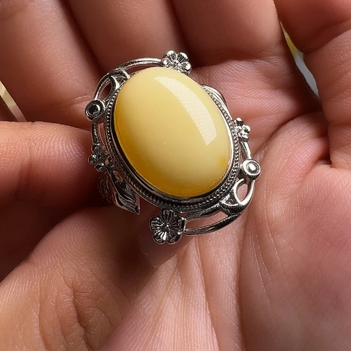 蜜蜡银S925镶嵌戒指戒指