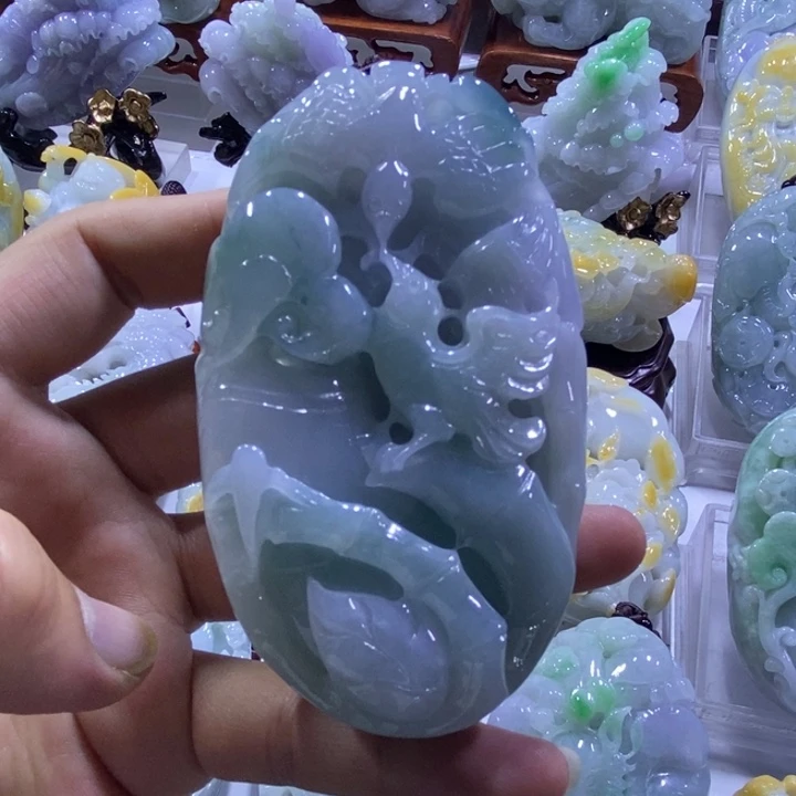 翡翠未镶嵌把件双喜临门