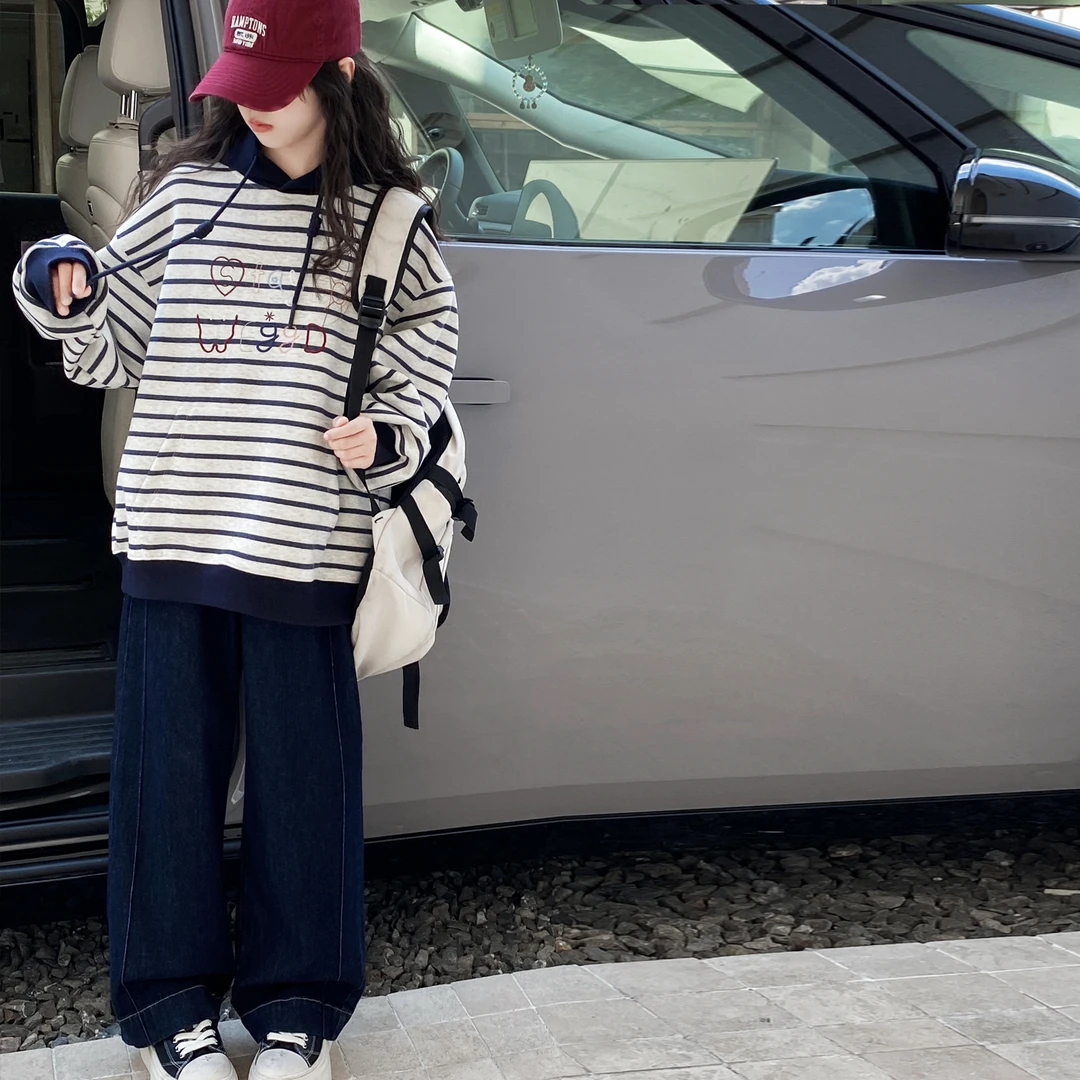 女童卫衣套装秋装洋气韩版儿童休闲牛仔裤宽松两件套春秋季中大童