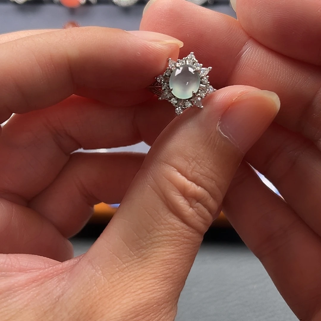 翡翠银S925镶嵌戒指缅甸A货翡翠