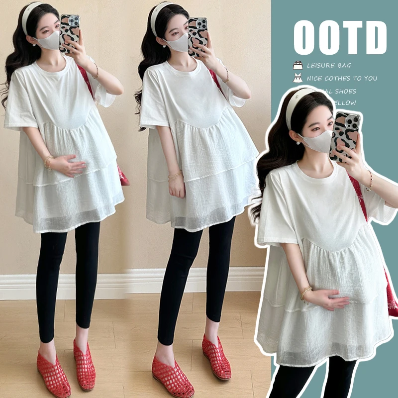 2025夏季孕妇装新款洋气设计感百搭韩版宽松蛋糕裙中长款孕妇上衣