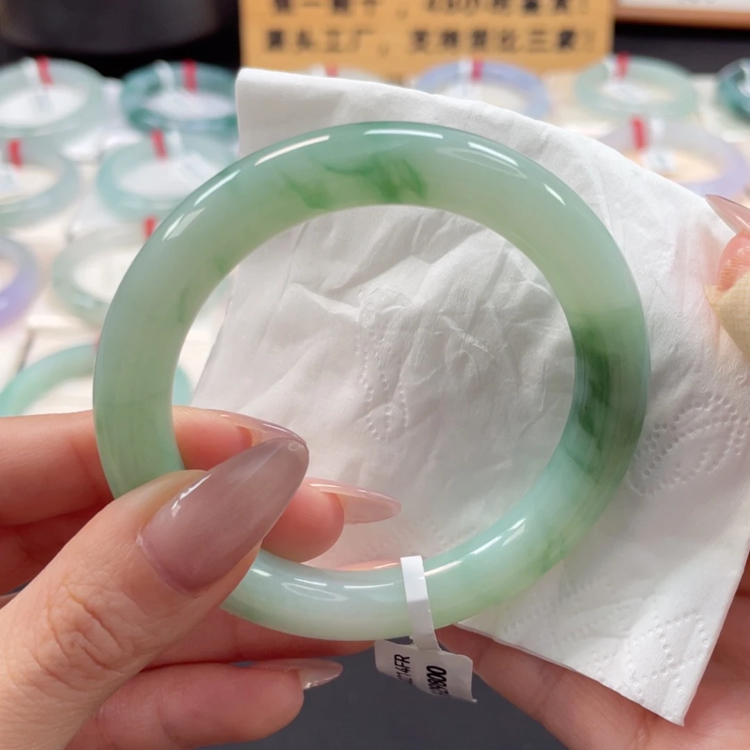 未镶嵌手镯翡翠55芙蓉绿飘绿花纯净甜美22号