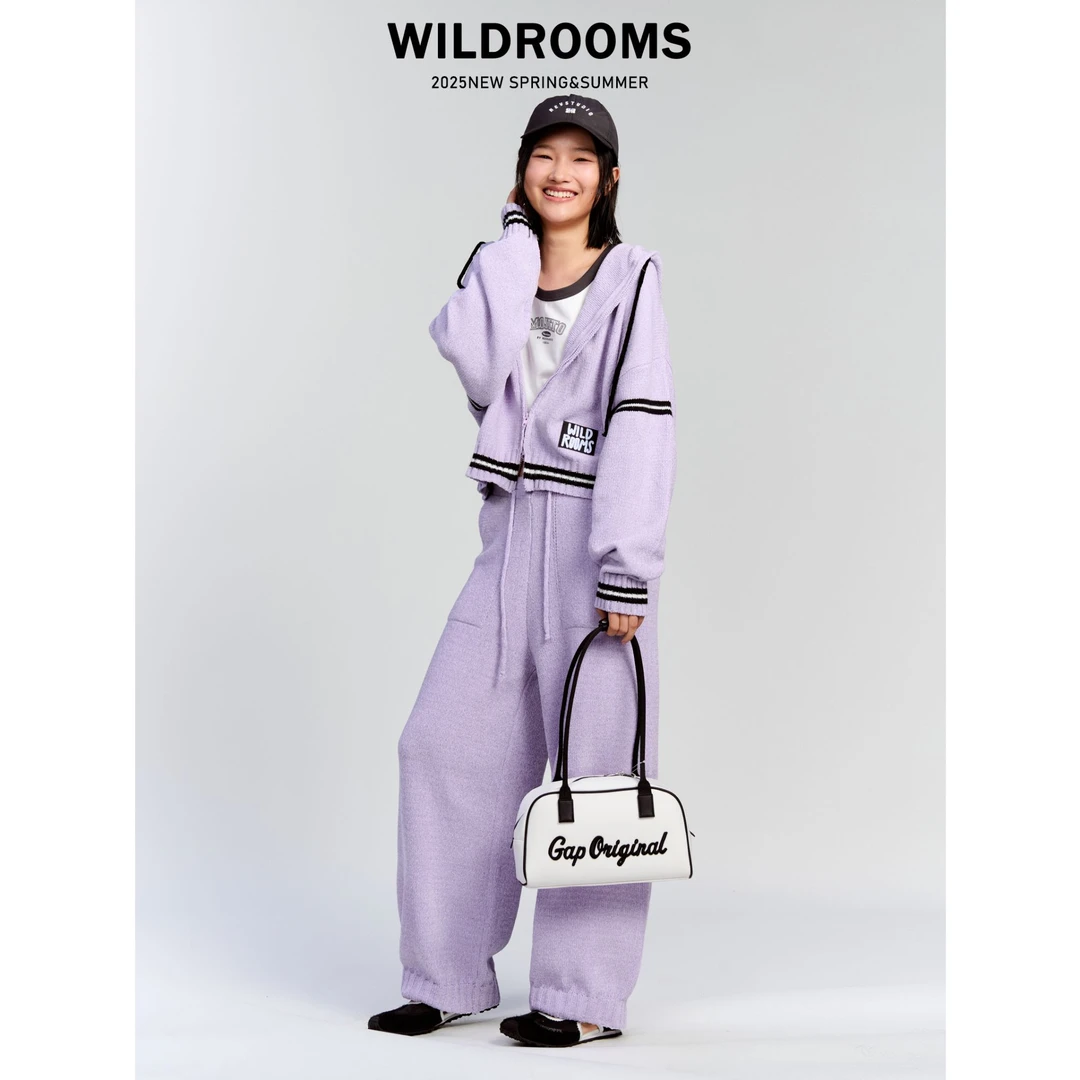 WildRooms春季欧若风宽松连帽家居服紫色睡衣套装