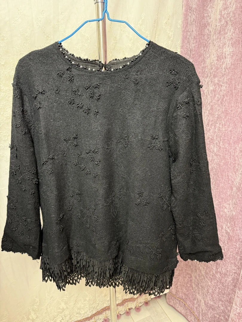 小衫宽松型衬衫蕾丝长袖圆领提花时尚植物花卉打底衫