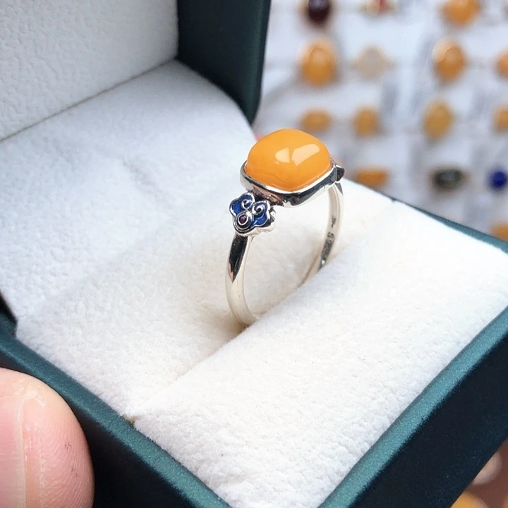 蜜蜡银S925镶嵌戒指