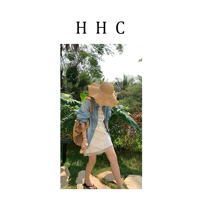 【花花菜】春季新品“闪耀精灵”时尚御姐风闪亮流光亮片下摆蕾丝短裙