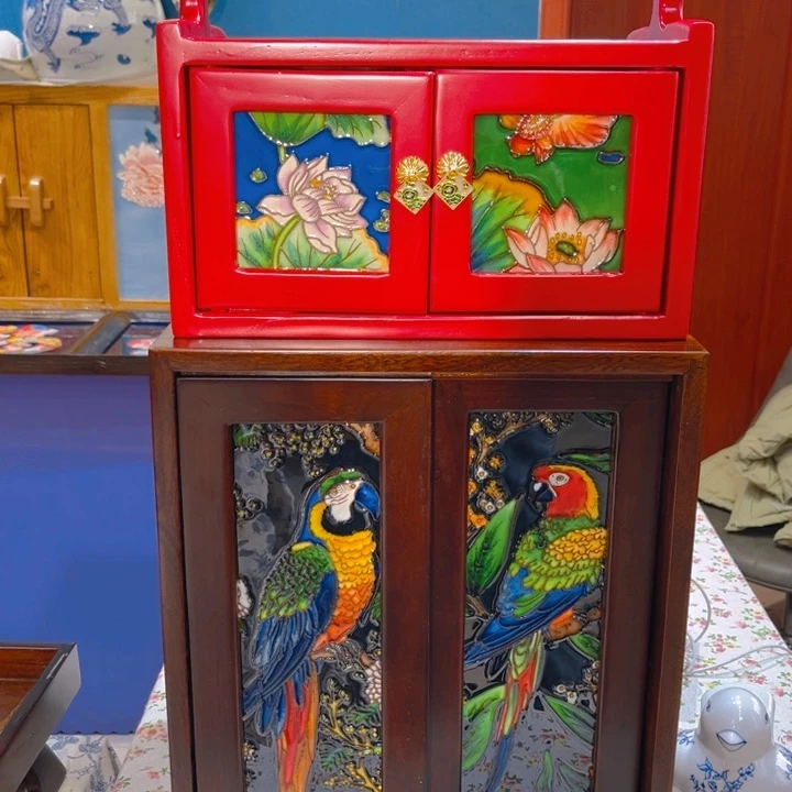 加大款瓷板画艺术作品三层微瑕柜子➕提梁梁柜子