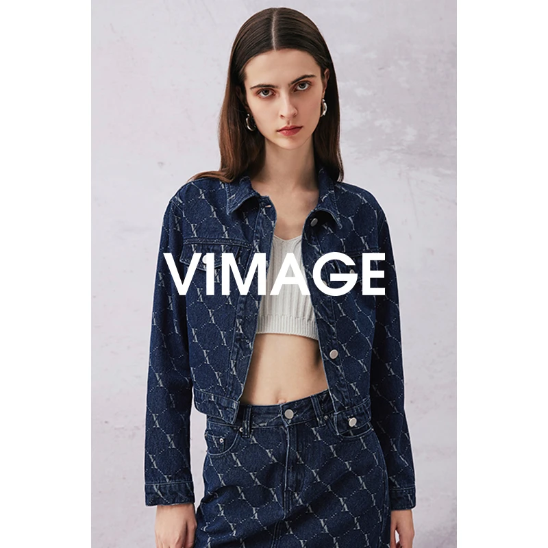 VIMAGE纬漫纪春季新款时尚气质短款收腰牛仔短外套V2103725