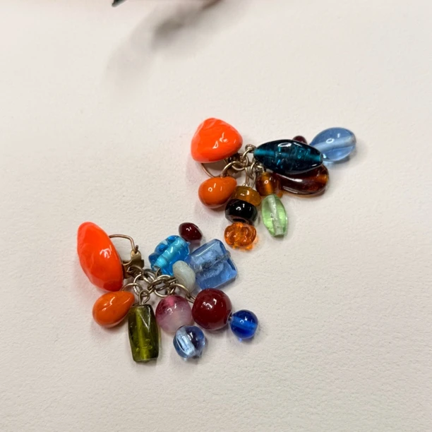 铜合金玻璃耳饰 【六六中古】孤品复古扫肩耳夹th6442