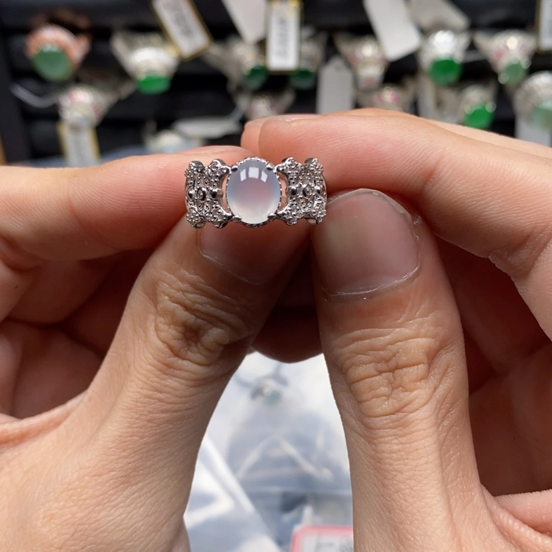 翡翠戒指银S925镶嵌天然缅甸翡翠a货