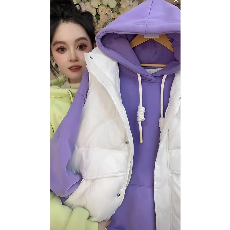 8677-蔷薇紫2025年冬装新款加厚北极绒宽松百搭休闲连帽卫衣女BJR