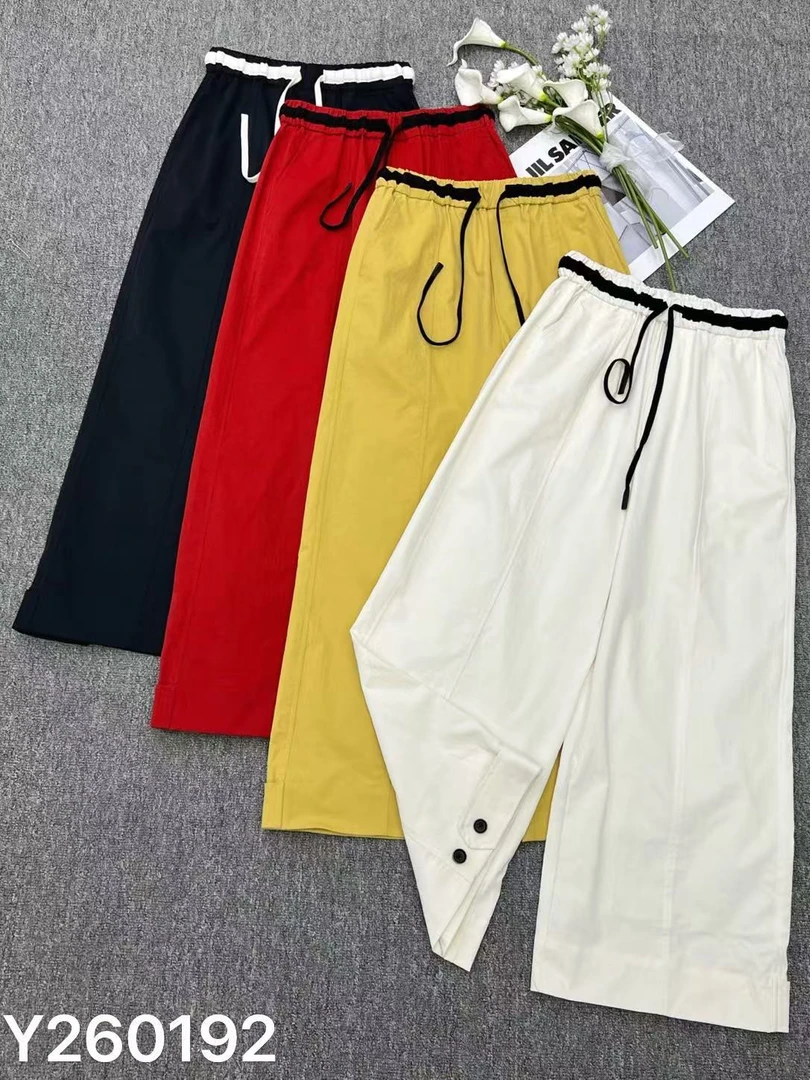 时尚休闲抽绳高腰纯色直筒阔腿九分裤百搭舒适