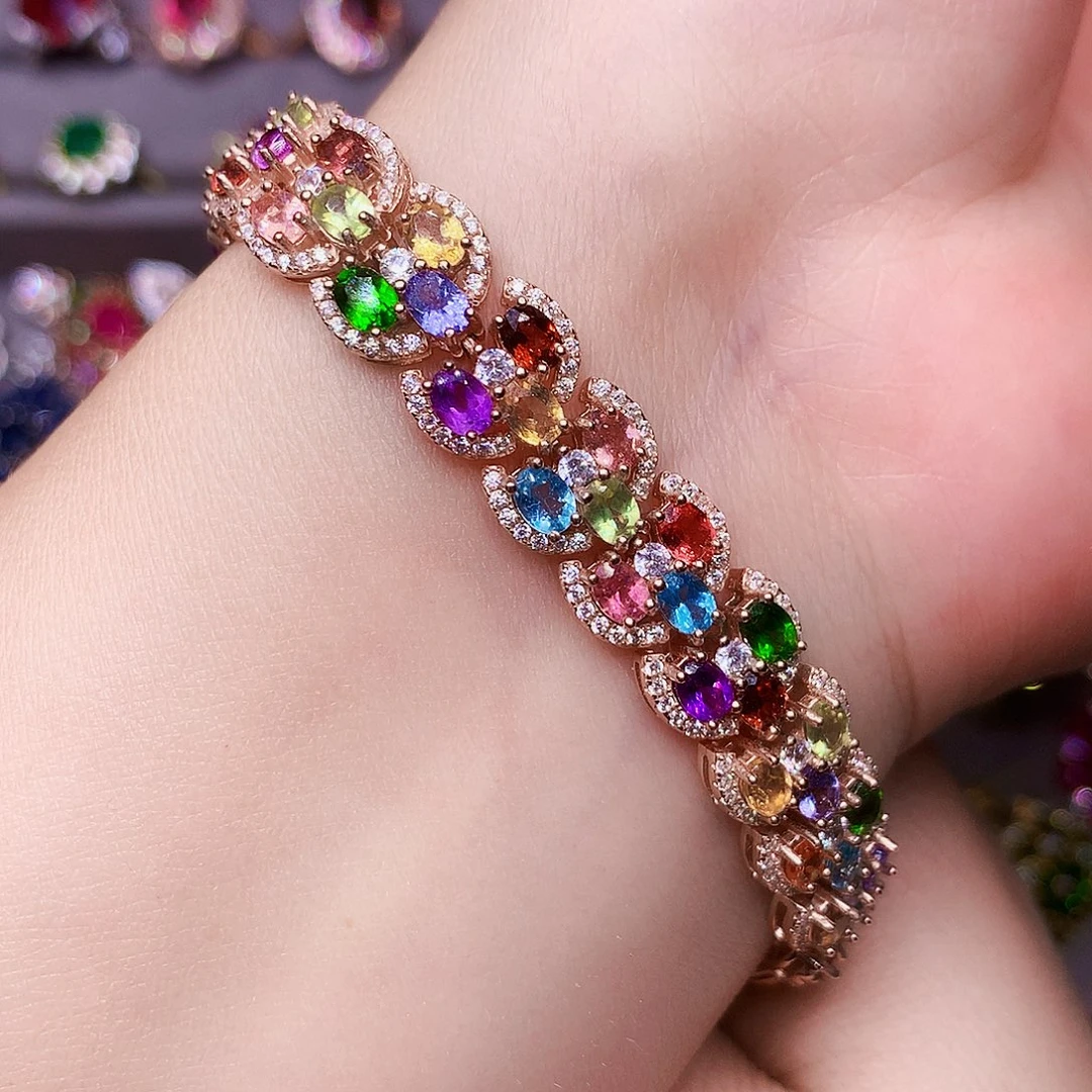 银S925镶嵌手链碧玺