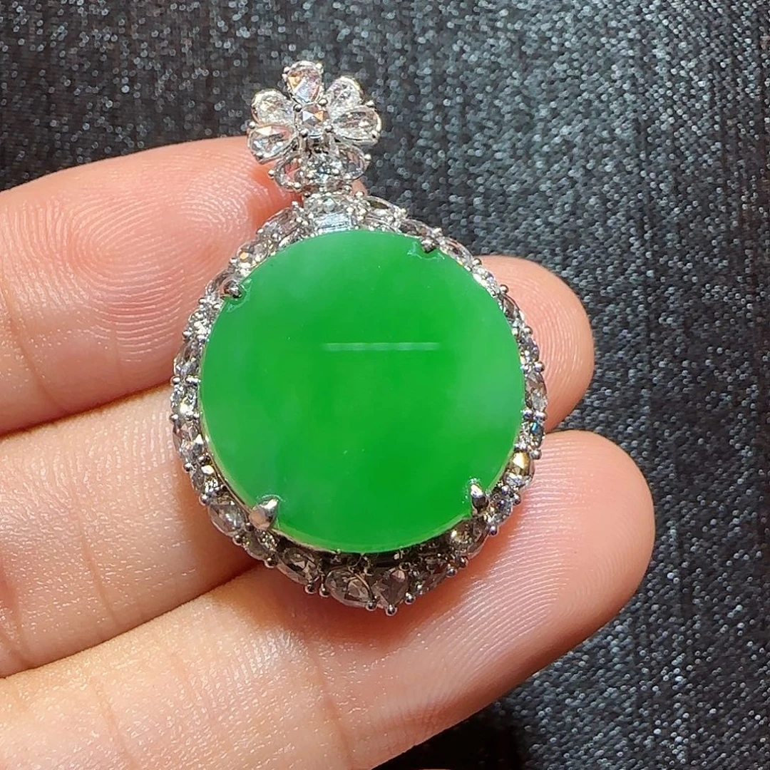 翡翠18K金镶嵌吊坠(不含链)圆牌