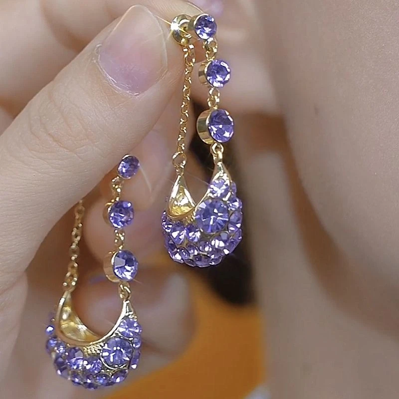 合金耳饰 韩国轻奢超闪紫色满钻提篮纯银耳环女2025新款气质耳饰