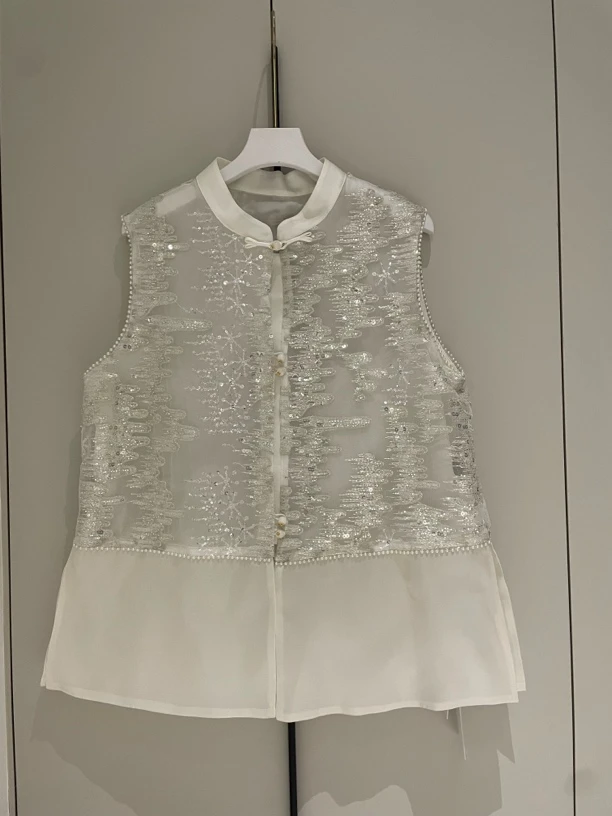 法式高档重工亮片串珠立领无袖上衣气质高级感国风新中式马甲
