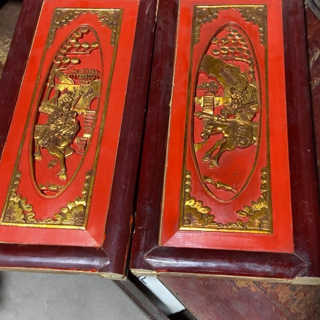 木冯*汇刀马人物花板一对