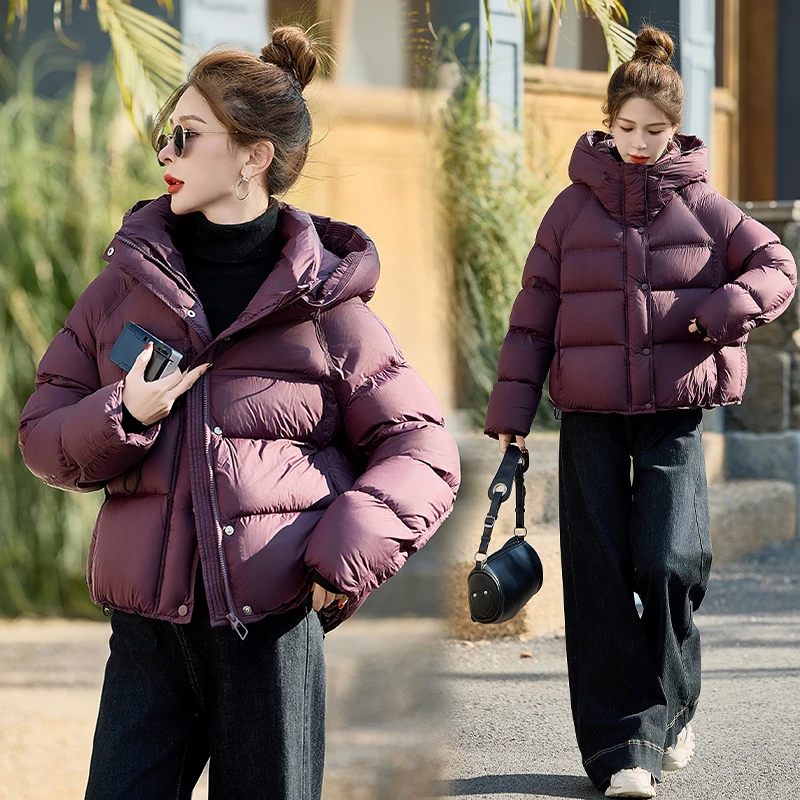 新款韩版休闲羽绒服女短款时尚百搭显瘦云朵泡芙连帽面包服外套