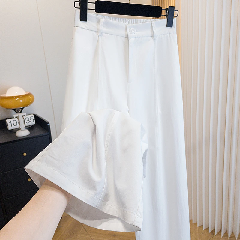 新款洋气高腰显瘦时髦百搭白色休闲裤早秋宽松大码阔腿九分奶奶裤