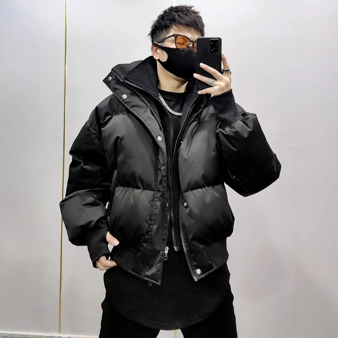 青年冬季2025新款韩版假两件设计痞帅纯色加厚立领棉衣男士休闲外