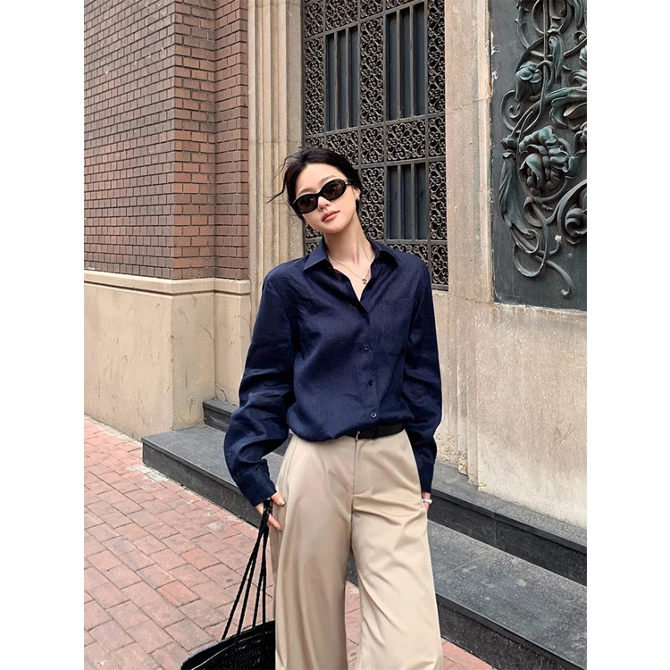 老钱风亚麻衬衫女夏季2025新款宽松休闲衬衣透气长袖防晒上衣外套