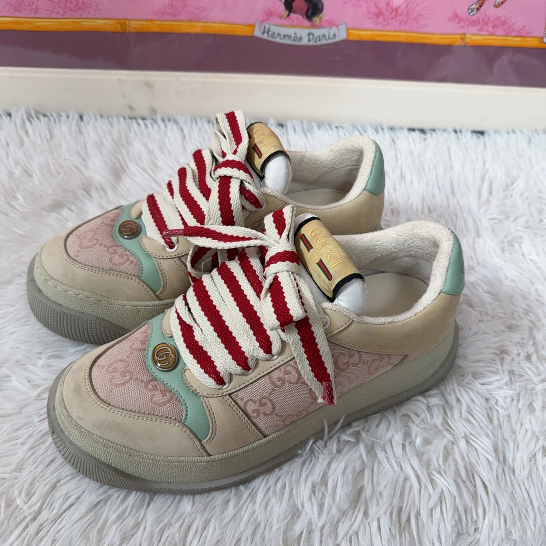 95新 GUCCI/古驰 胖丁拼色厚底板鞋38码/250423JCH7Q01