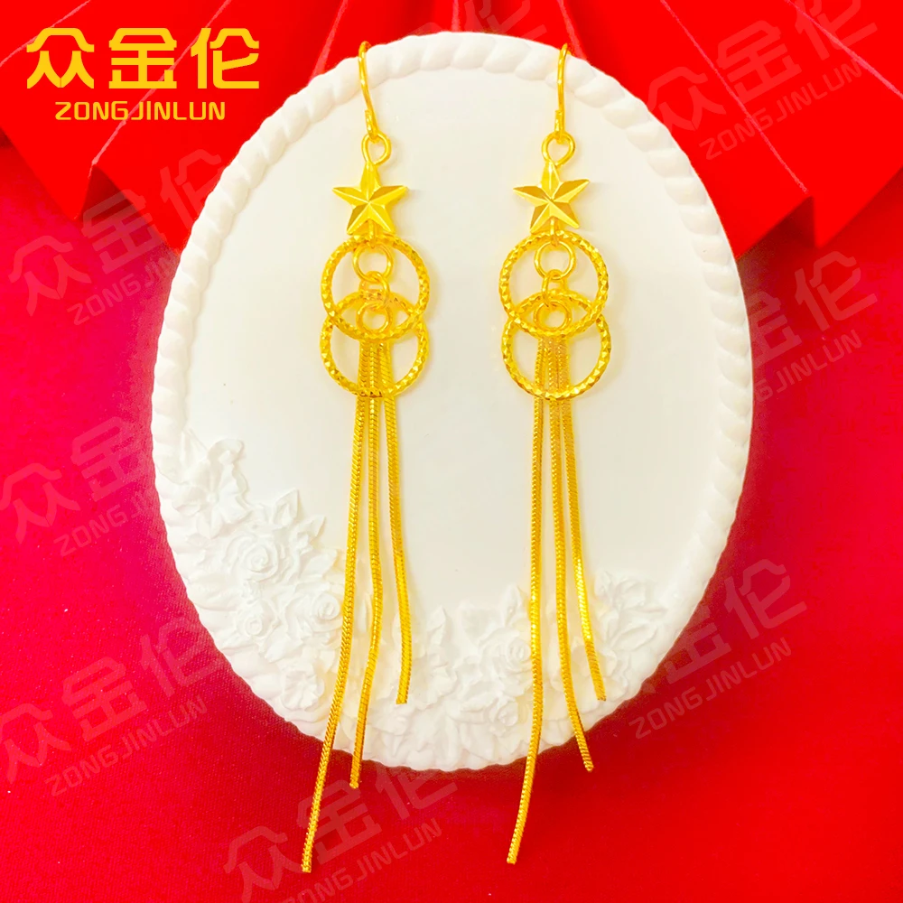 铜合金耳饰 时髦气质风【星星双环流苏耳钩】