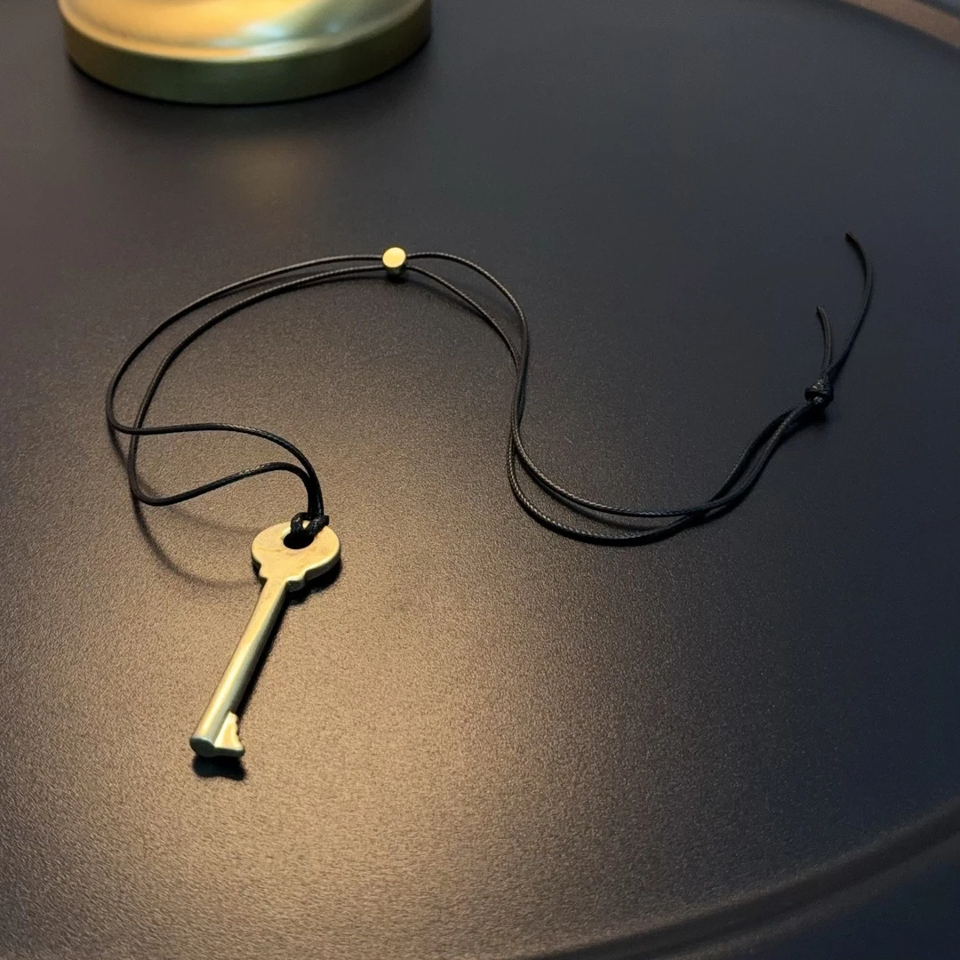 非金属玻璃项链 钥匙项链多种戴法黑皮绳可调节长链NEGlc 0671