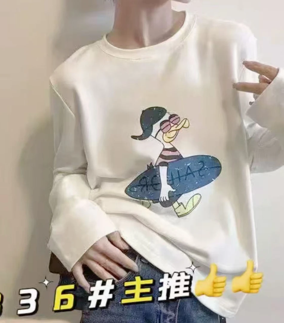 羊狨A3258白卡通印花长袖T恤8836