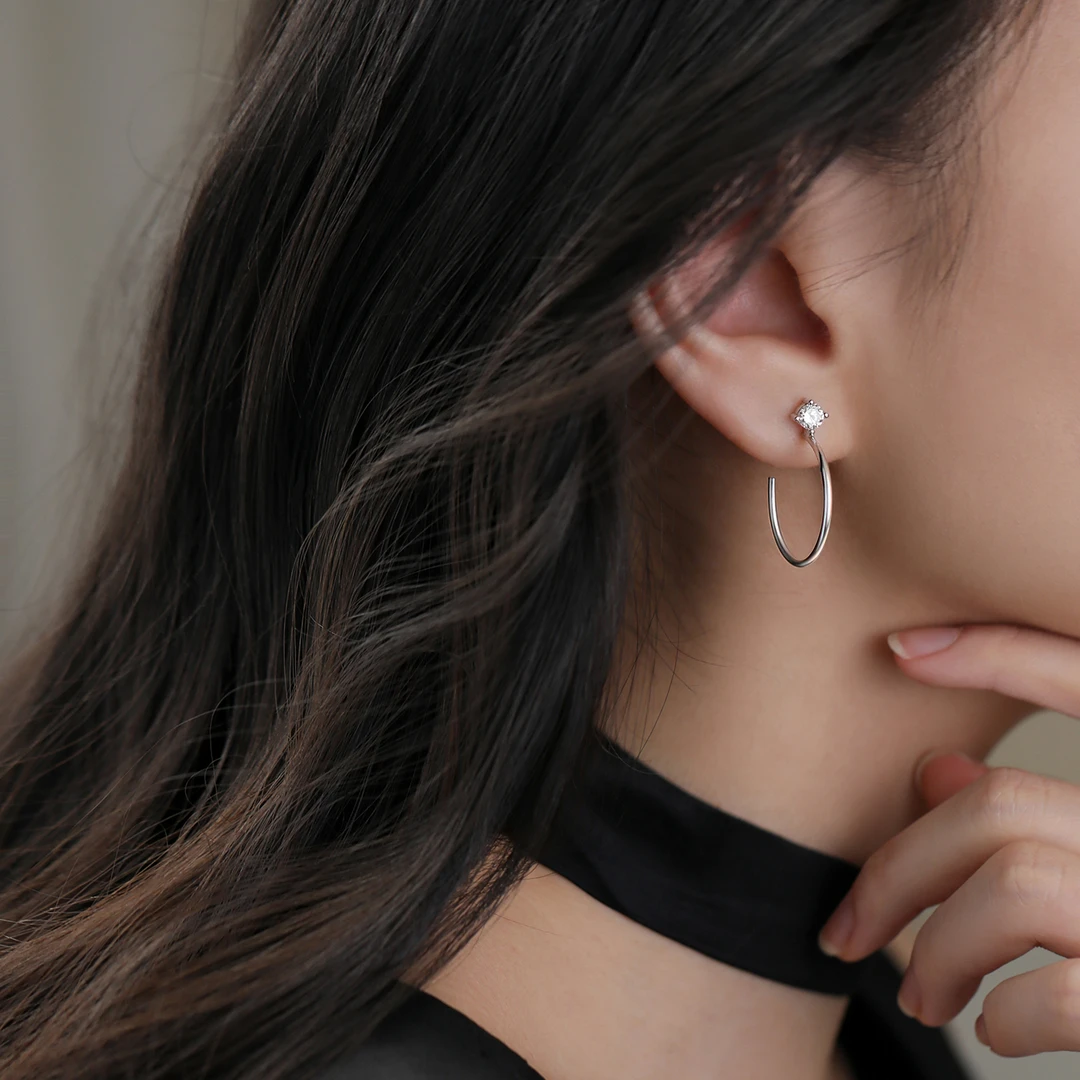 足银合成锆石耳饰 999纯银闪钻耳钉小众ins设计感耳环女个性时尚