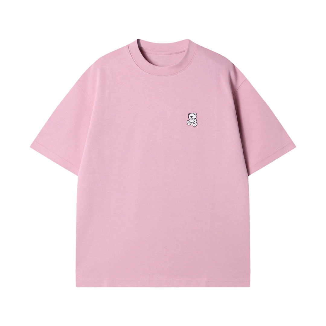 早春新款时尚个性纯色刺绣标圆领短袖T恤简约情侣百搭套头上衣潮