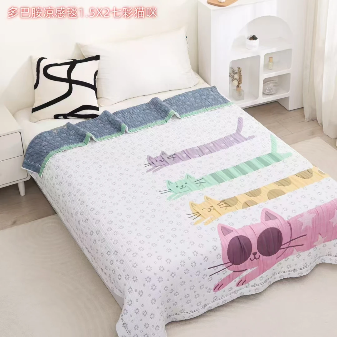 【七彩猫咪】150*200cm亲肤柔软舒适纱布盖毯四季通用功能