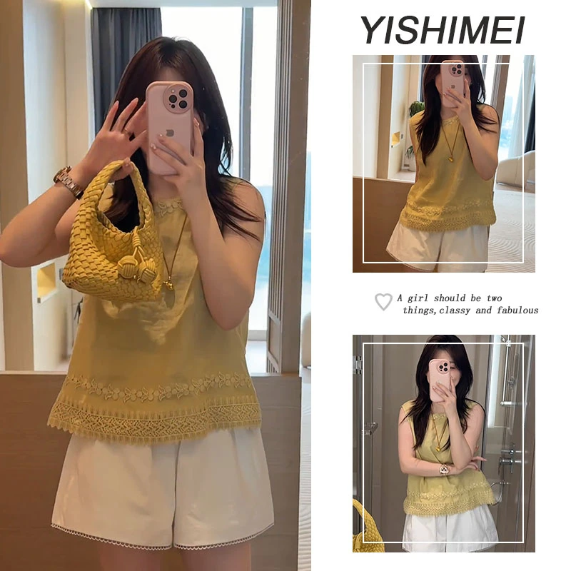 2025年夏季穿搭一整套百搭设计感花边无袖上衣短裤两件套装
