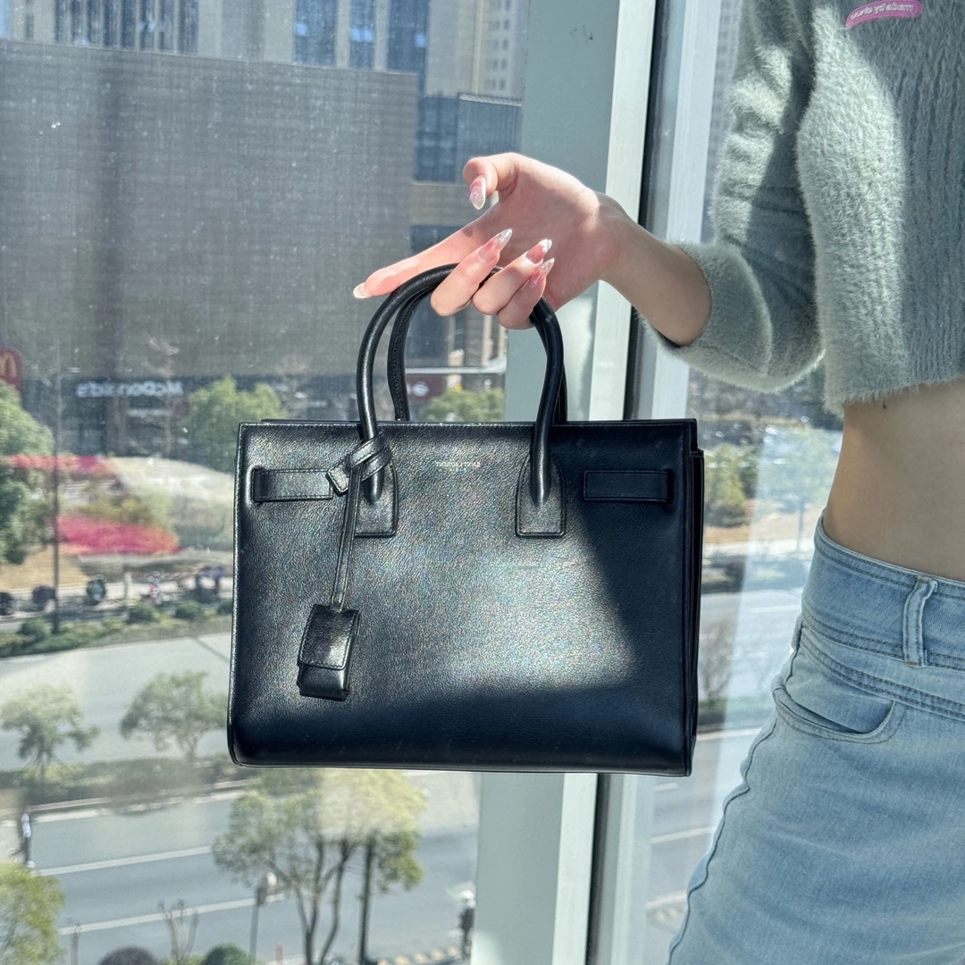 95新 YSL/圣罗兰 ysl黑色风琴手拎斜挎包