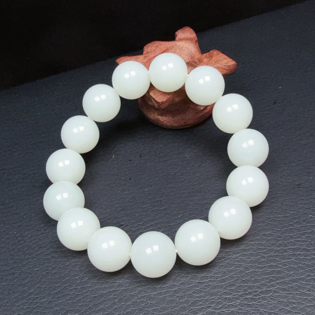 【伟伟鉴定】和田玉 俄料 圆珠手串 14+时尚百搭精品